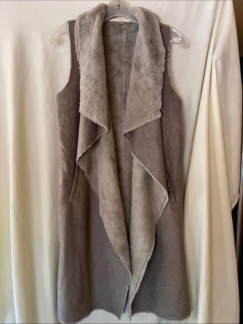 Faux Sherpa waterfall long vest